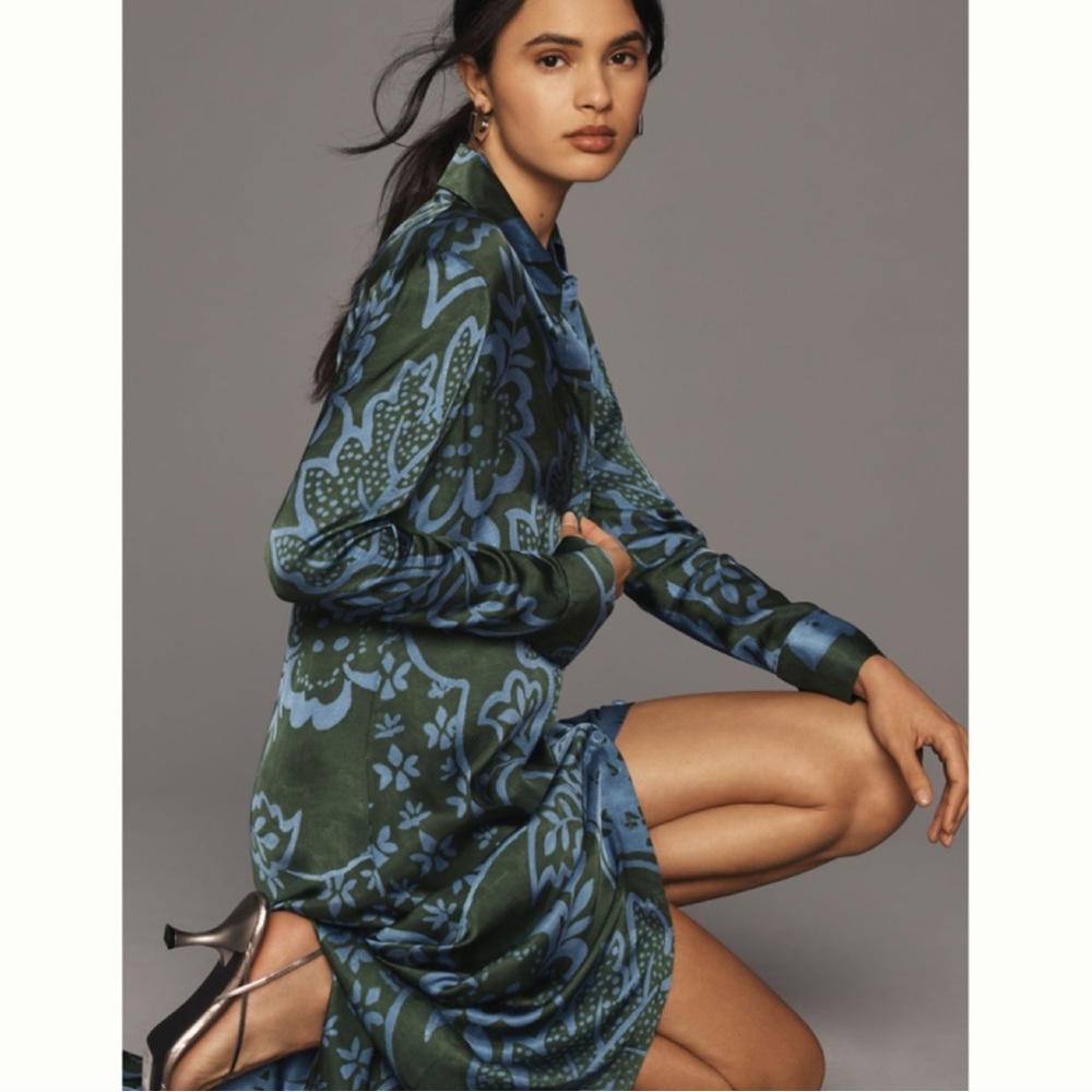 ❌Sold - Anthropologie Long-Sleeve Printed Shirt Dress Corey Lynn Calter - Picture 1 of 15